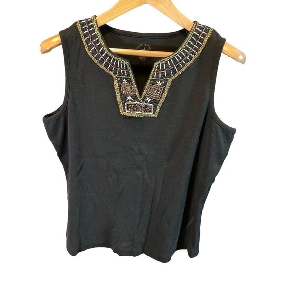 White Stag Black Sleeveless Beaded Neckline Top Sz XL - Picture 1 of 9